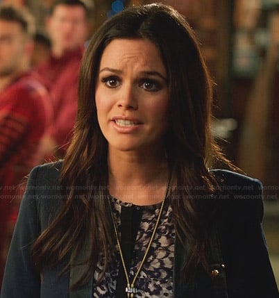 Zoe's purple feather print top with black trim on Hart of Dixie