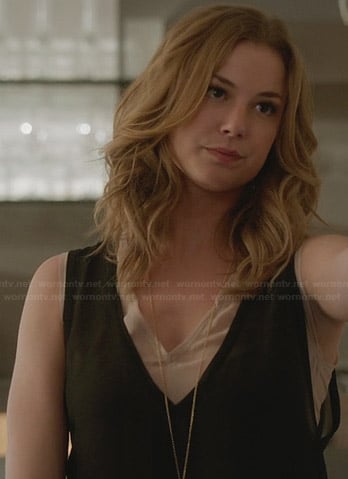 Emily's black and beige layered v-neck top on Revenge