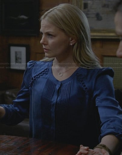 Emma’s blue satin pintuck blouse on Once Upon a Time