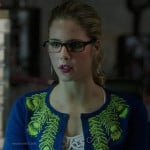 Felicity’s blue cardigan with peacock feathers on Arrow