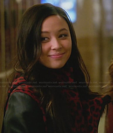 Julia’s red leopard print jacket with leather sleeves on Star-Crossed