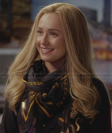 Juliette's black and yellow printed scarf on Nashville
