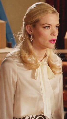 Lemon's white neck tie blouse and paisley skirt on Hart of Dixie