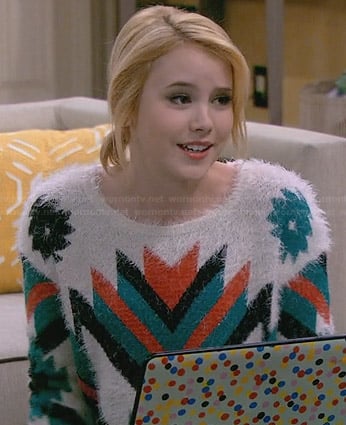 Lennox's fluffy tribal print sweater on Melissa and Joey