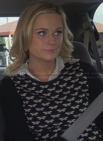 Leslie's black butterfly print sweater on Parks and Recreation
