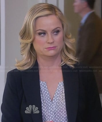 Leslie's white printed split neck blouse on Parks and Recreation