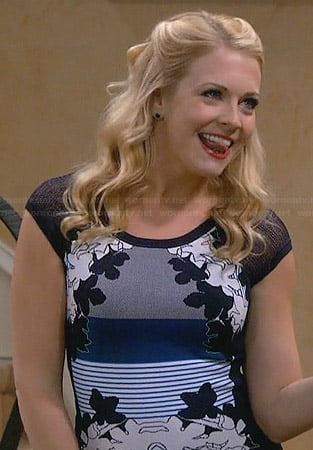 Mel's blue floral and stripe dress on Melissa and Joey