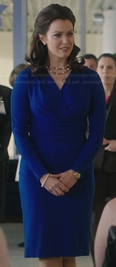 Mellie’s blue long sleeved dress on Scandal