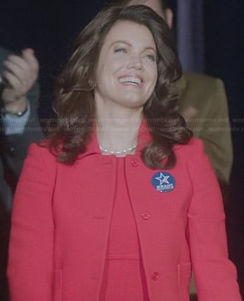 Mellie's red seamed dress and matching jacket on Scandal