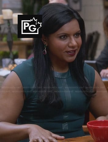 Mindy's green leather trimmed dress on The Mindy Project