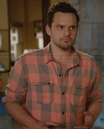 Nick’s orange buffalo check shirt on New Girl