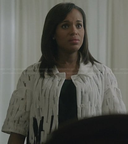 Olivia's white and black textured coat on Scandal