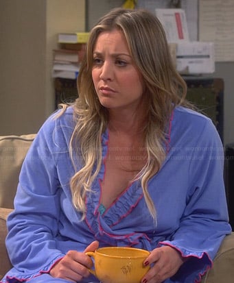 Penny's blue ruffled robe with pink trim on The Big Bang Theory