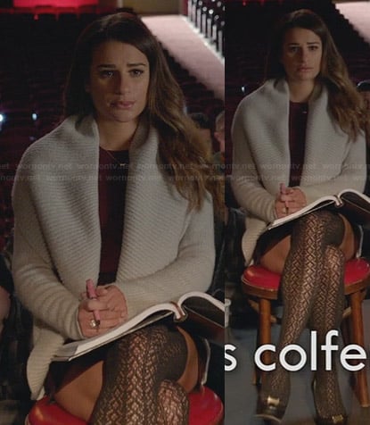 Rachel’s grey shawl collar cardigan on Glee