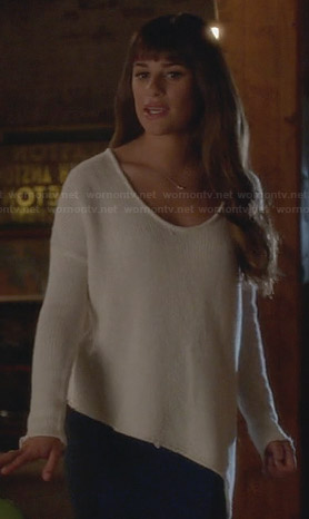 Rachel’s white asymmetric sweater on Glee
