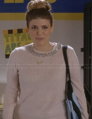 Sadie’s pink embellished neck sweater on Awkward