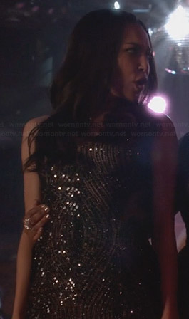 Santana’s black embellished v-neck mini dress on Glee
