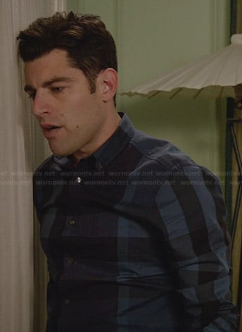 Schmidt's navy blue checked shirt on New Girl