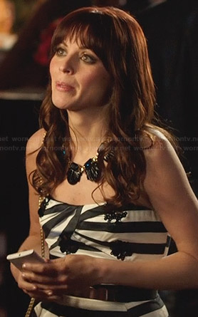 Vivan's black and white striped strapless dress and black statement necklace on Hart of Dixie