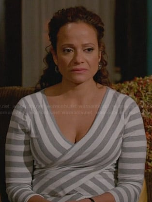 Zoila’s grey multi-directional striped top on Devious Maids