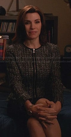 Alicia's tweed zip front peplum jacket on The Good Wife