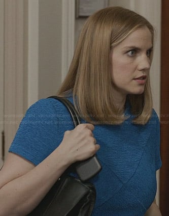 Amy's blue textured short sleeve dress on Veep