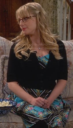 Bernadette's blue floral scarf printed dress on The Big Bang Theory