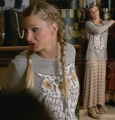 Brittany's owl sweater and striped maxi skirt on Glee