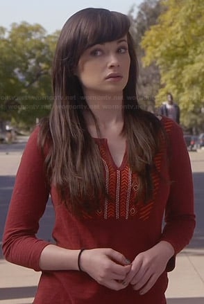Jenna's red embroidered top on Awkward