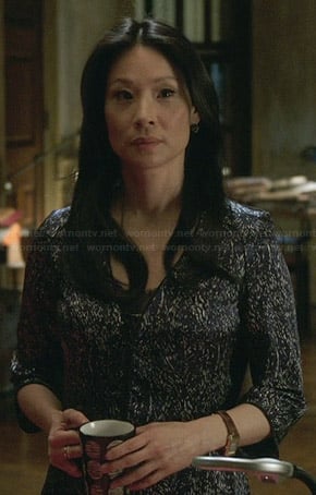 Joan's printed three quarter sleeve dress on Elementary