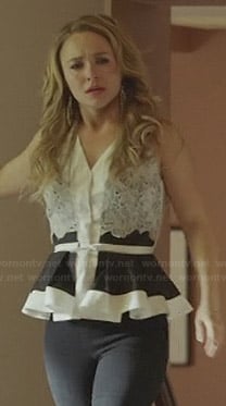 Juliette’s black and white lace peplum top on Nashville