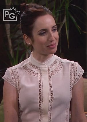 Kate's white cap sleeved lace inset top on Friends with Better Lives