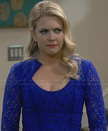 Mel's blue long sleeved lace dress on Melissa and Joey