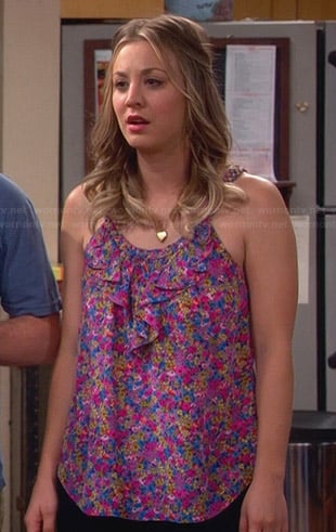 Penny’s pink floral tank top on The Big Bang Theory