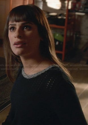 Rachel’s black perforated sweater with grey trim on Glee