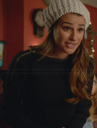 Rachel's black ribbed sweater with zip neckline on Glee