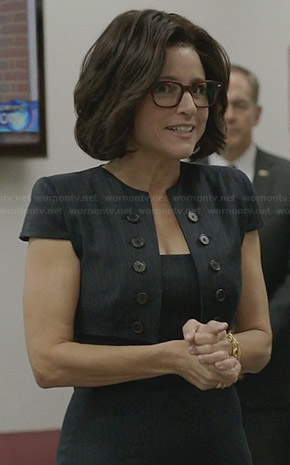 Selina's pinstripe dress with bolero on Veep