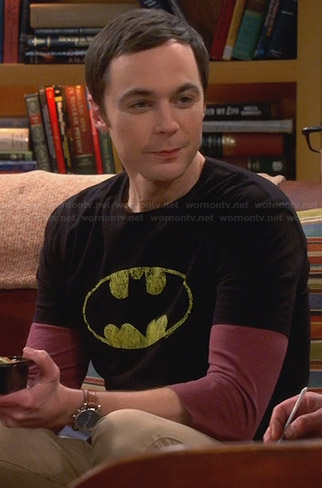 Sheldon's black Batman tee on The Big Bang Theory