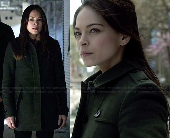 Cat’s olive green coat on Beauty and the Beast