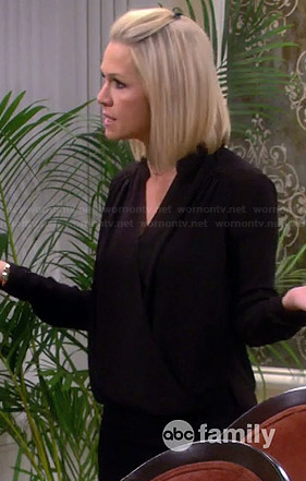 Charlie's black wrap front blouse on Mystery Girls