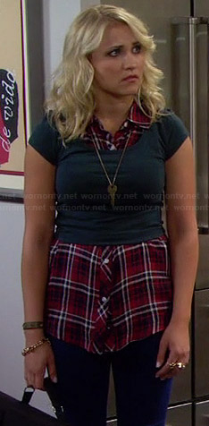 Gabi's red plaid shirt and green crop top on Young and Hungry