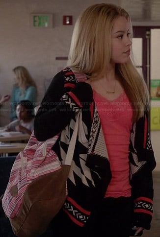 Mariana’s black, white, and red tribal patterned cardigan on The Fosters