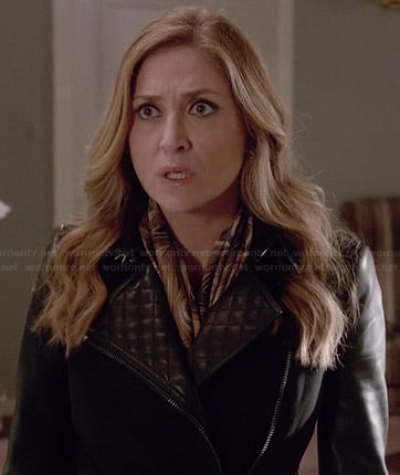 Maura's black coat with leather sleeves and quilted leather lapel on Rizzoli and Isles