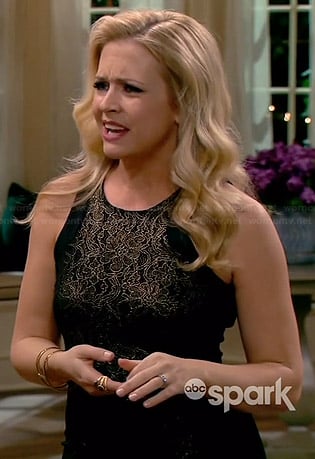 Mel's black and gold lace dress on Melissa and Joey