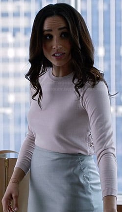 Rachel's white lace back sweater on Suits