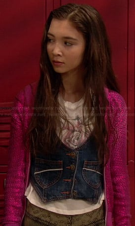 Riley’s pink metallic jacket, denim vest and lace skirt on Girl Meets World