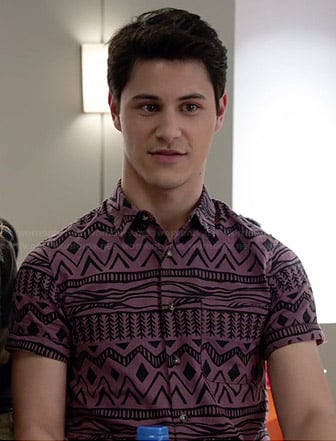 Shane's purple aztec printed shirt on Faking It