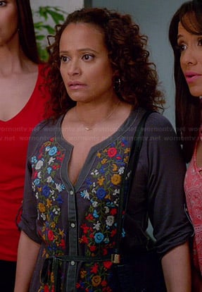 Zoila’s floral embroidered shirtdress on Devious Maids