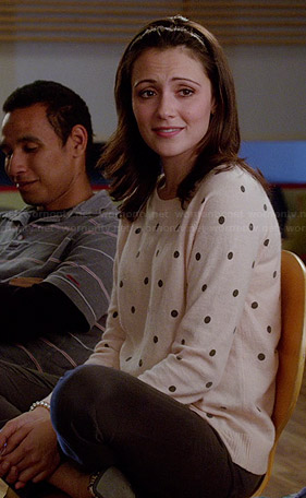 April's cream polka dot sweater on Chasing Life