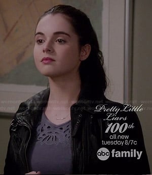 Bay's grey cutout tee and leather jacket on Switched at Birth